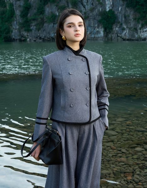  VEST GHI CỔ TÀU VIỀN ĐEN 