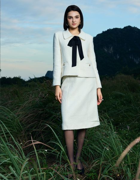  JUPE DẠ TWEED SỢI NỔI TRẮNG 