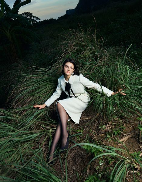  JUPE DẠ TWEED SỢI NỔI TRẮNG 