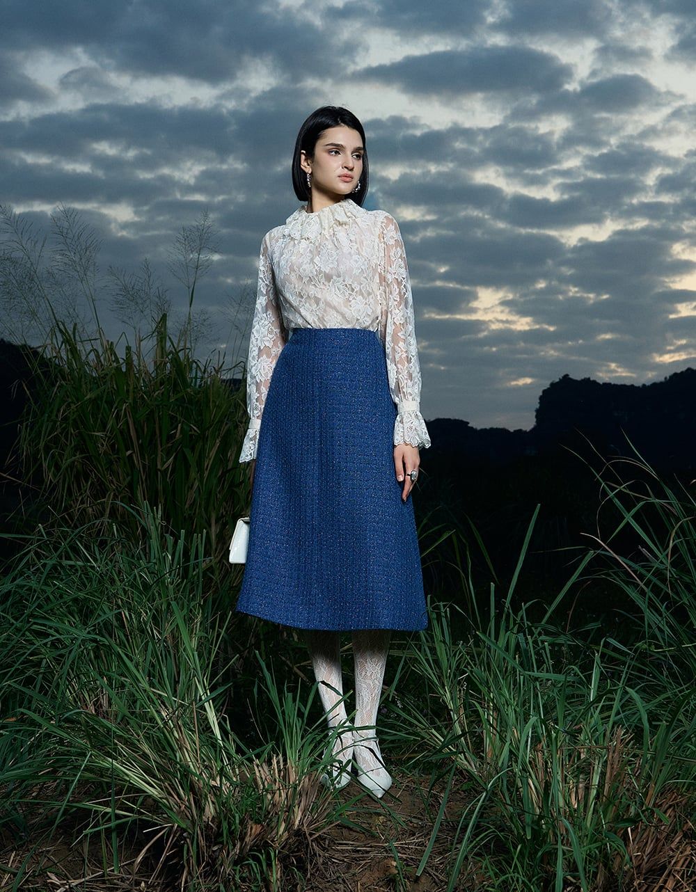  CHÂN VÁY TWEED XANH DƯƠNG KIM TUYẾN 