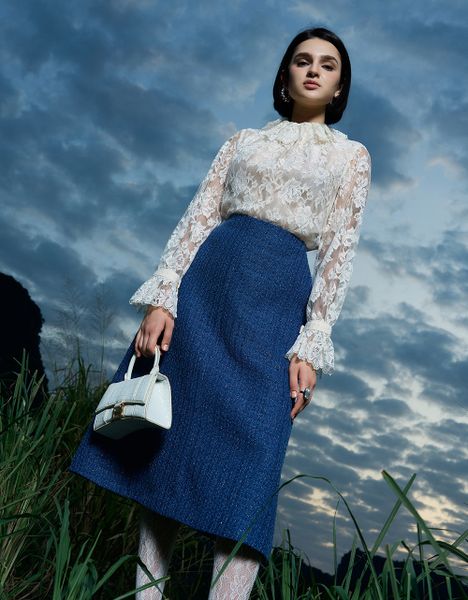  CHÂN VÁY TWEED XANH DƯƠNG KIM TUYẾN 