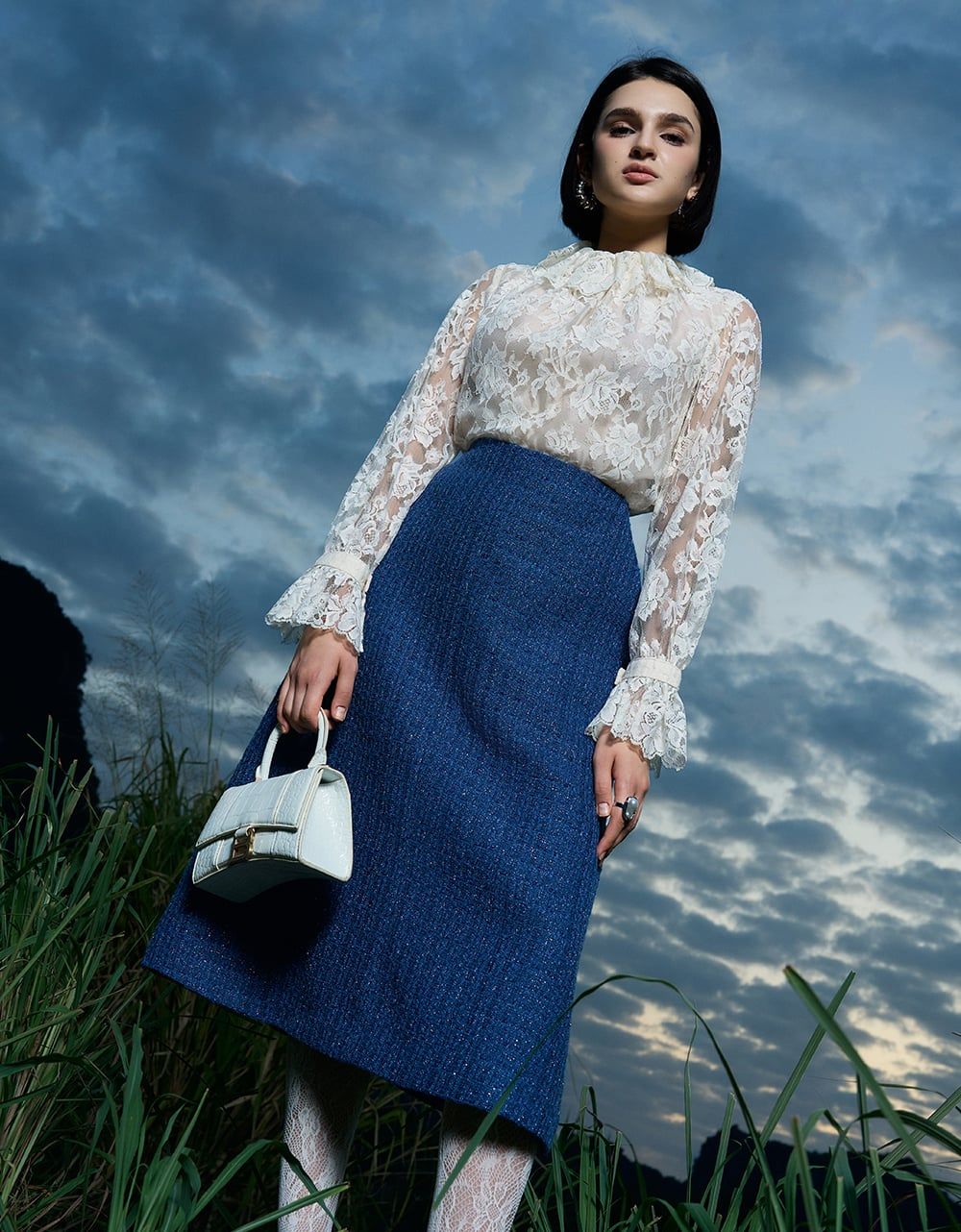  CHÂN VÁY TWEED XANH DƯƠNG KIM TUYẾN 