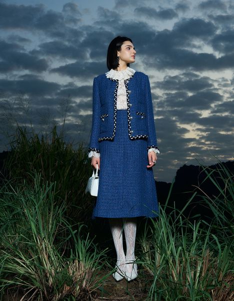  CHÂN VÁY TWEED XANH DƯƠNG KIM TUYẾN 