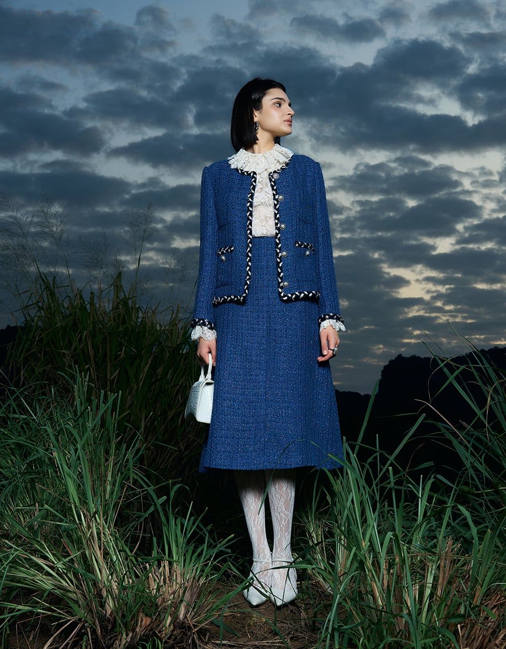  CHÂN VÁY TWEED XANH DƯƠNG KIM TUYẾN 