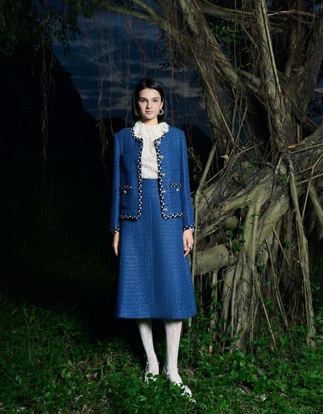  VEST TWEED XANH DƯƠNG KT VIỀN DÂY PK 