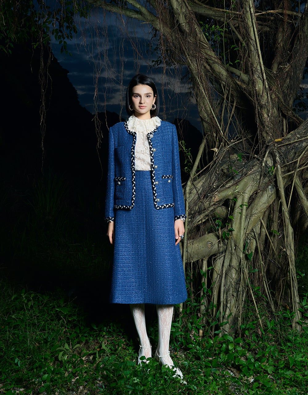  VEST TWEED XANH DƯƠNG KT VIỀN DÂY PK 