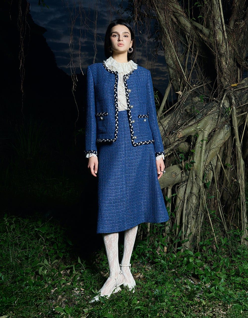  VEST TWEED XANH DƯƠNG KT VIỀN DÂY PK 