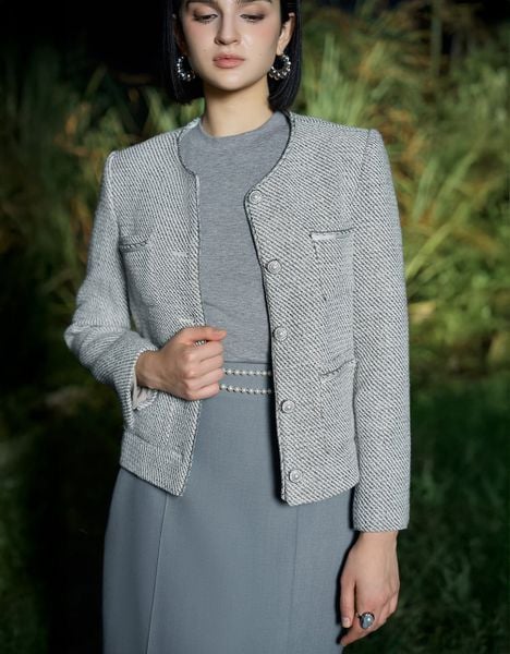  VEST DẠ SỢI KEM GHI ỐP TÚI 