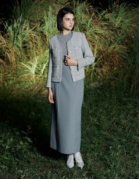  VEST DẠ SỢI KEM GHI ỐP TÚI 