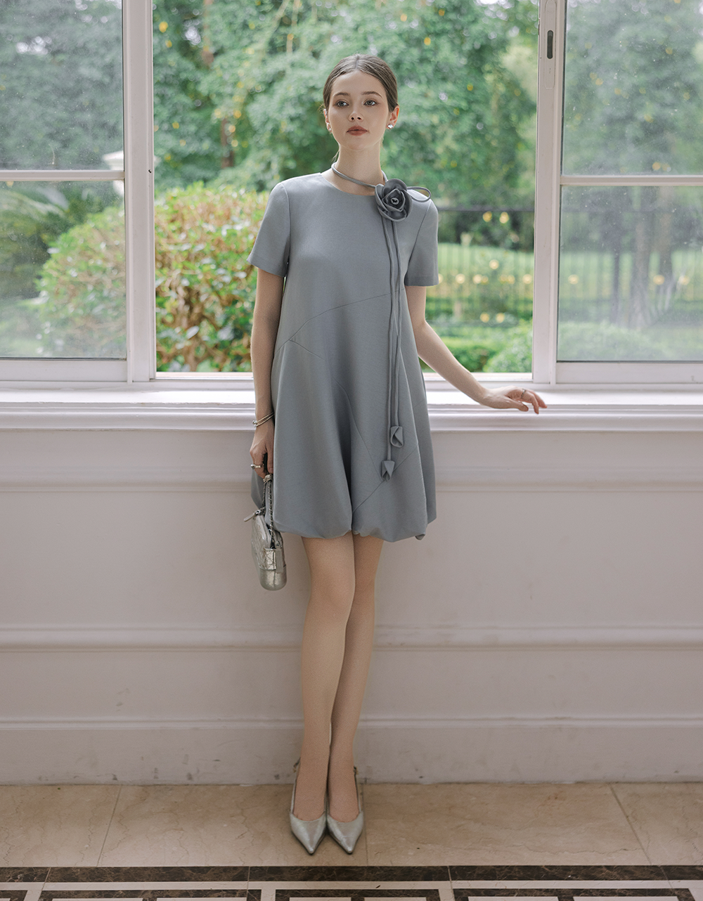  ĐẦM XANH GHI BOOM GẤU DÂY HOA EO 