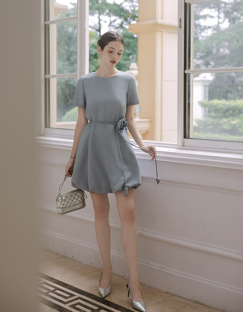  ĐẦM XANH GHI BOOM GẤU DÂY HOA EO 