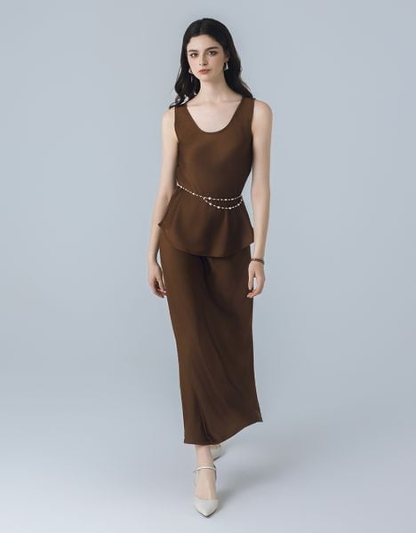  CHÂN VÁY XOÈ DÀI LỤA NÂU 