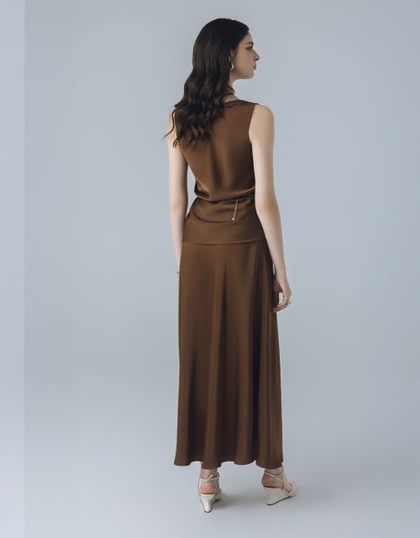  CHÂN VÁY XOÈ DÀI LỤA NÂU 