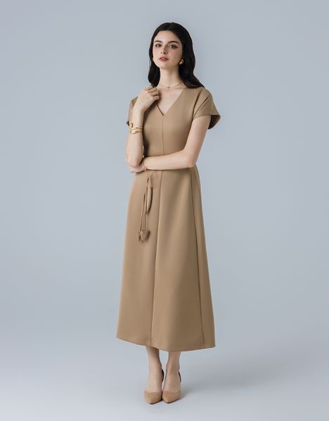  ĐẦM UNI CỔ V BUỘC HOA EO 