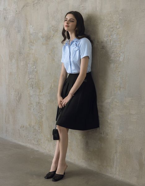  JUPE ĐEN VÂN XƯƠNG CÁ DẬP LY 