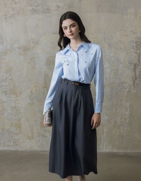  CHÂN VÁY XOÈ GHI XÁM XẾP LY 