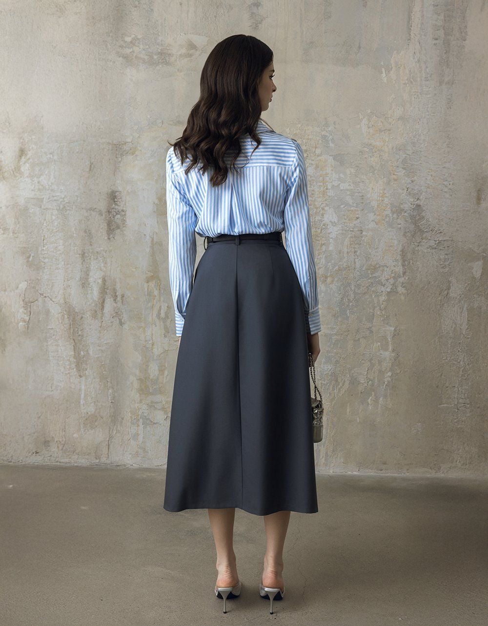  CHÂN VÁY XOÈ GHI XÁM XẾP LY 