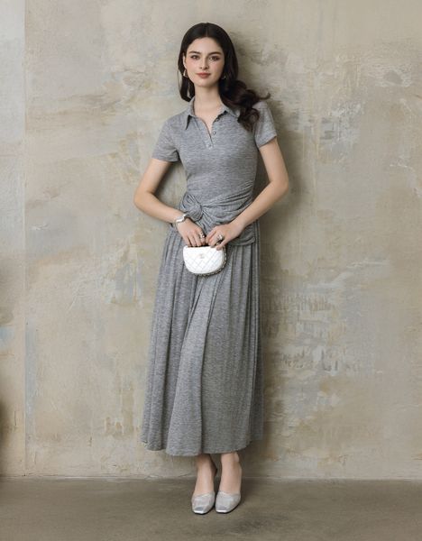  ĐẦM THUN XẾP NHÚN EO ĐÍNH HOA 