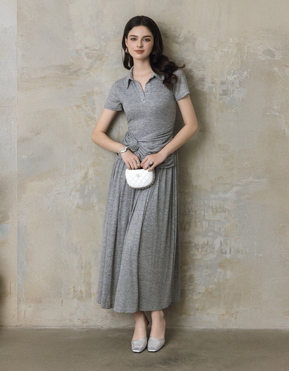  ĐẦM THUN XẾP NHÚN EO ĐÍNH HOA 