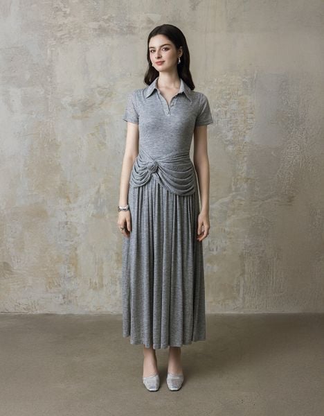  ĐẦM THUN XẾP NHÚN EO ĐÍNH HOA 