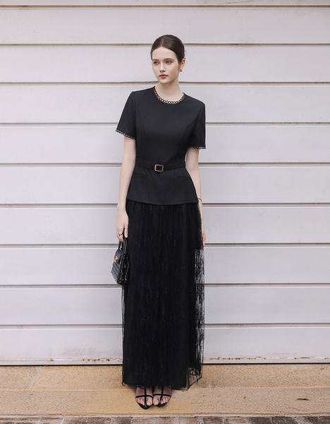  ĐẦM ĐEN CHÂN REN VIỀN DÂY PHỤ KIỆN 