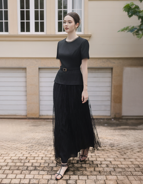  ĐẦM ĐEN CHÂN REN VIỀN DÂY PHỤ KIỆN 