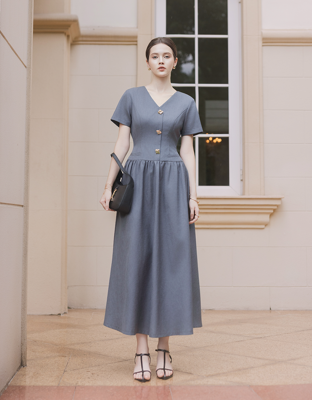  ĐẦM GHI NHÚN EO CỔ V 