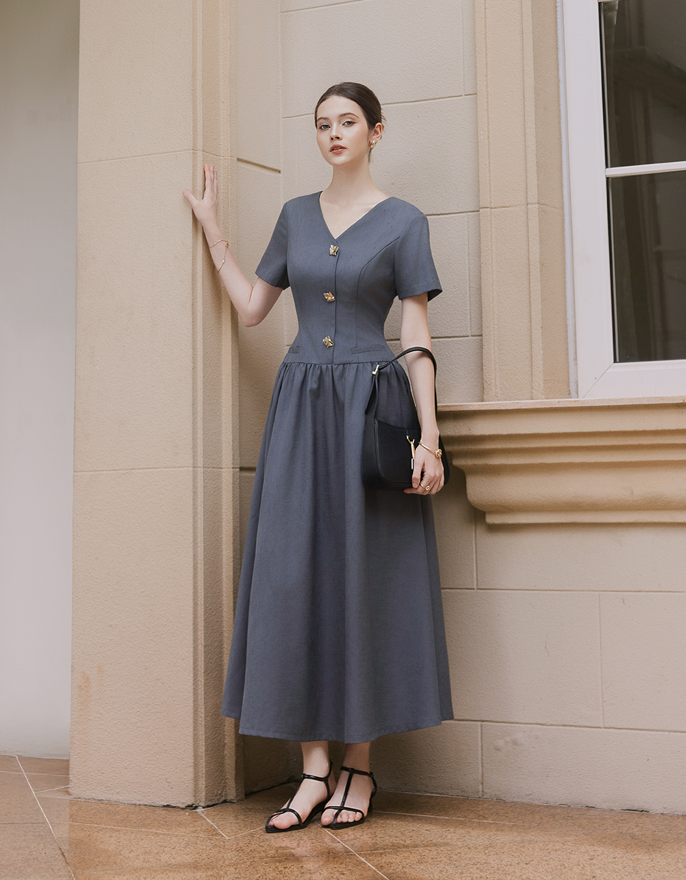  ĐẦM GHI NHÚN EO CỔ V 