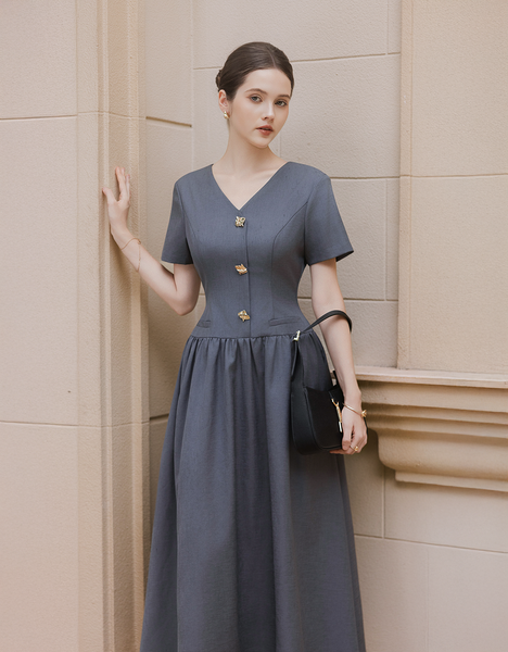  ĐẦM GHI NHÚN EO CỔ V 