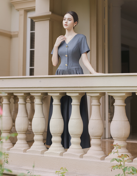  ĐẦM GHI NHÚN EO CỔ V 