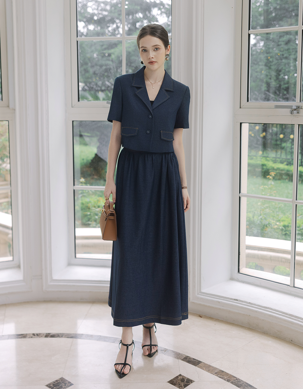  CHÂN VÁY JEANS XANH DIỄU CHỈ 