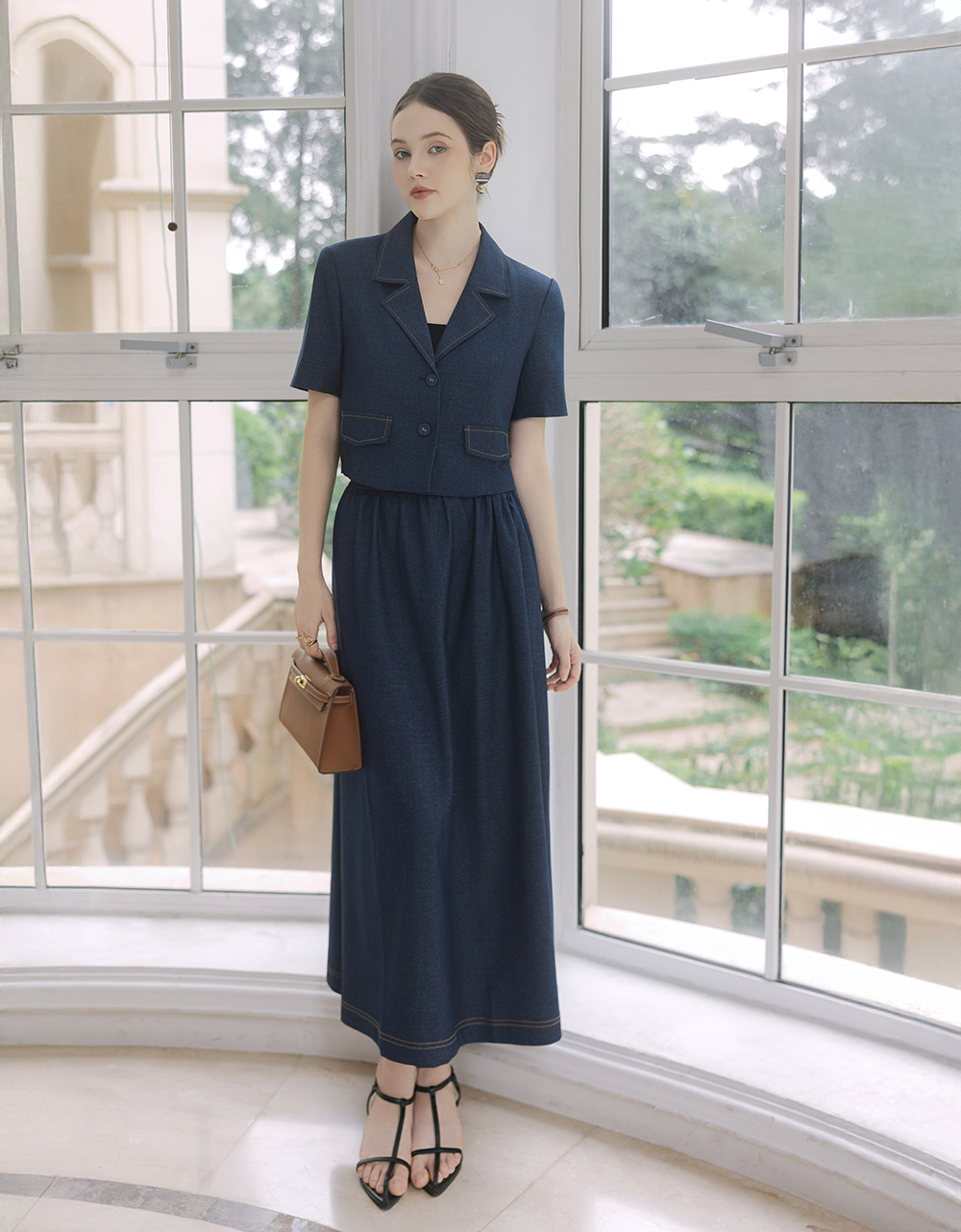  VEST LỬNG JEANS XANH DIỄU CHỈ 