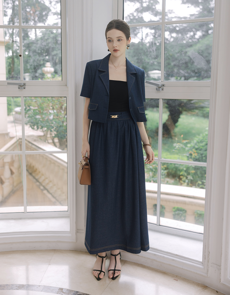  VEST LỬNG JEANS XANH DIỄU CHỈ 