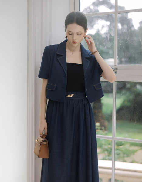  VEST LỬNG JEANS XANH DIỄU CHỈ 