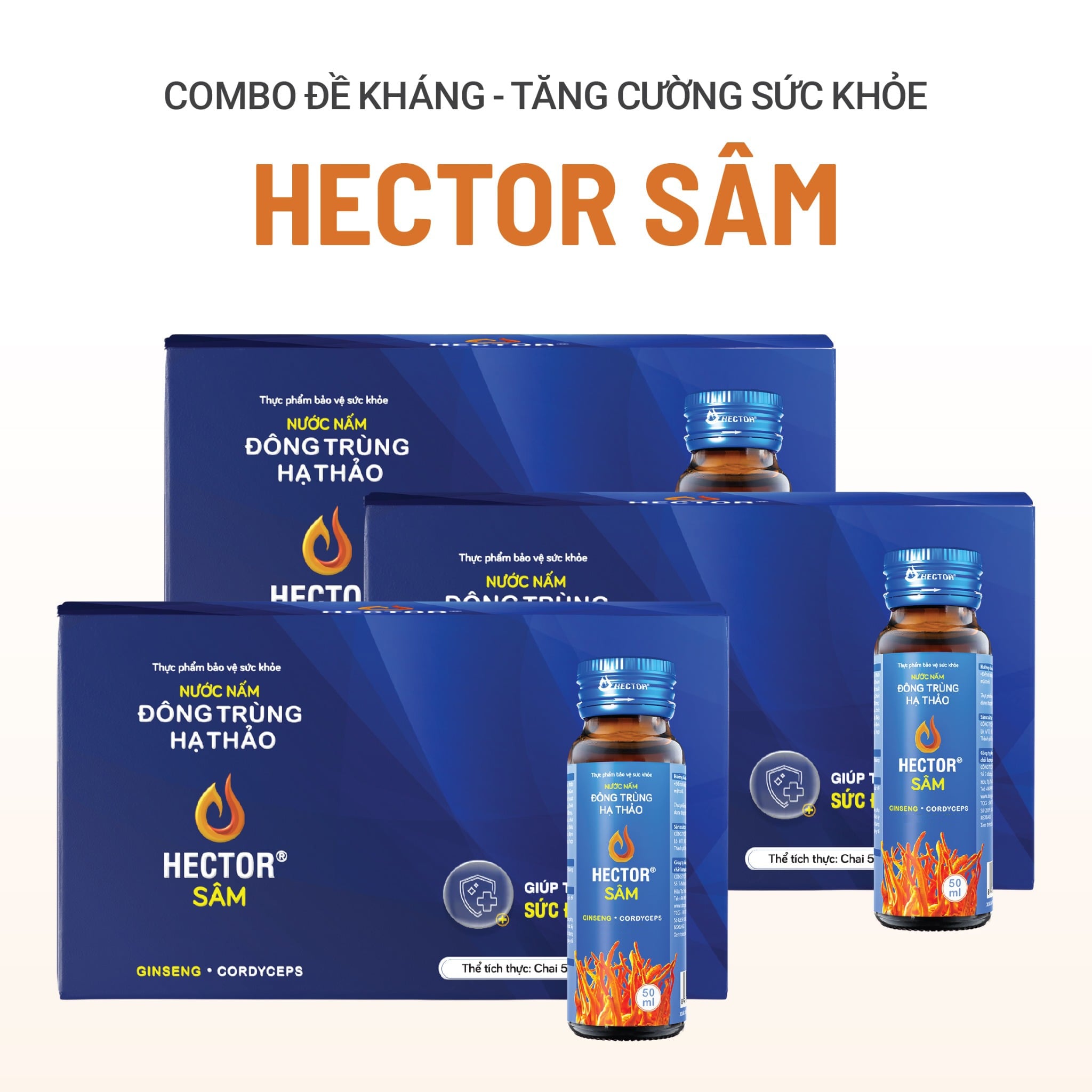 Bộ 3 hôp Thực phẩm bảo vệ sức khỏe Nước nấm đông trùng hạ thảo Hector Sâm