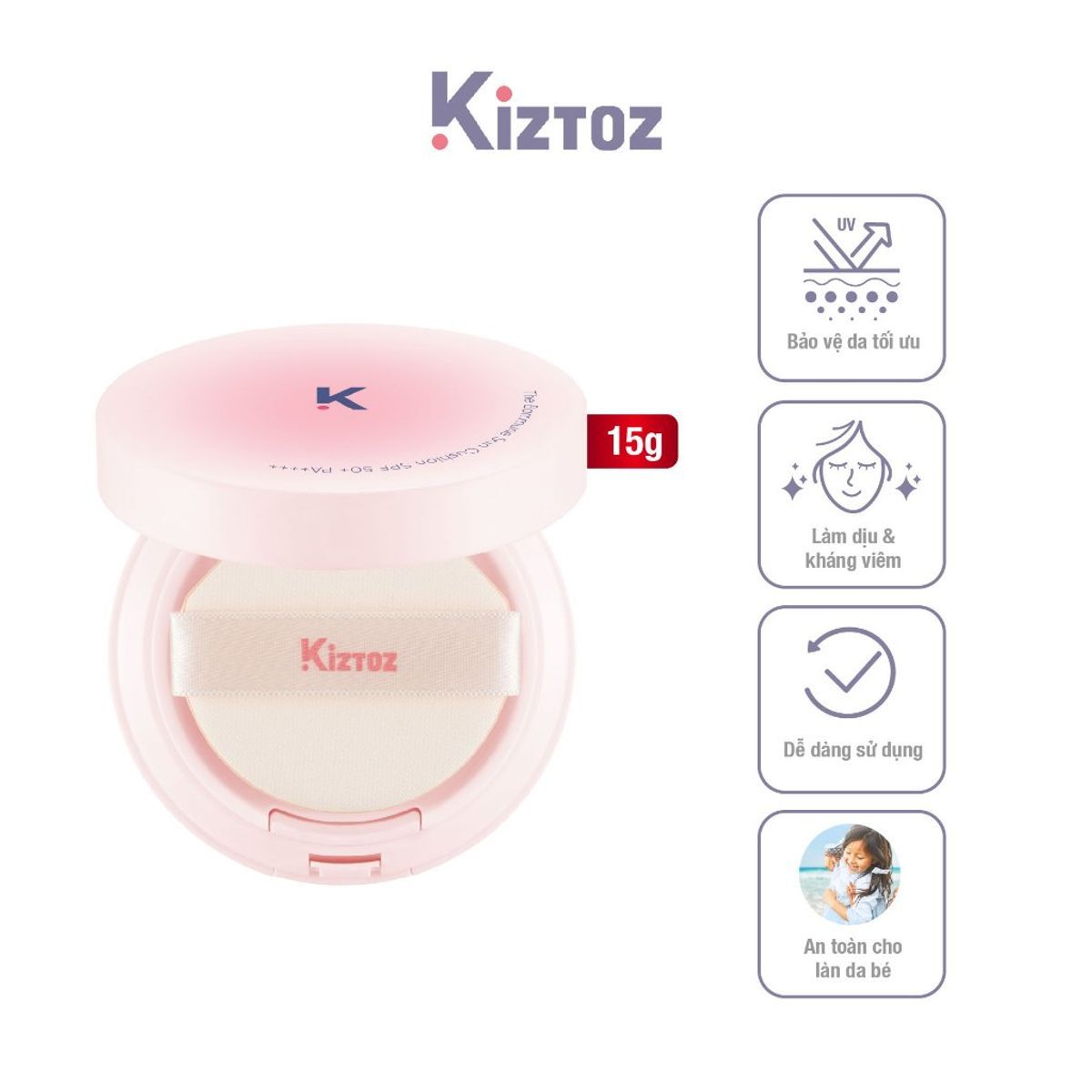  Cushion Chống Nắng Cho Trẻ Sơ Sinh Kiztoz SPF50+ PA++++ | Bảo Vệ Da, Dịu Nhẹ, Không Gây Kích Ứng 