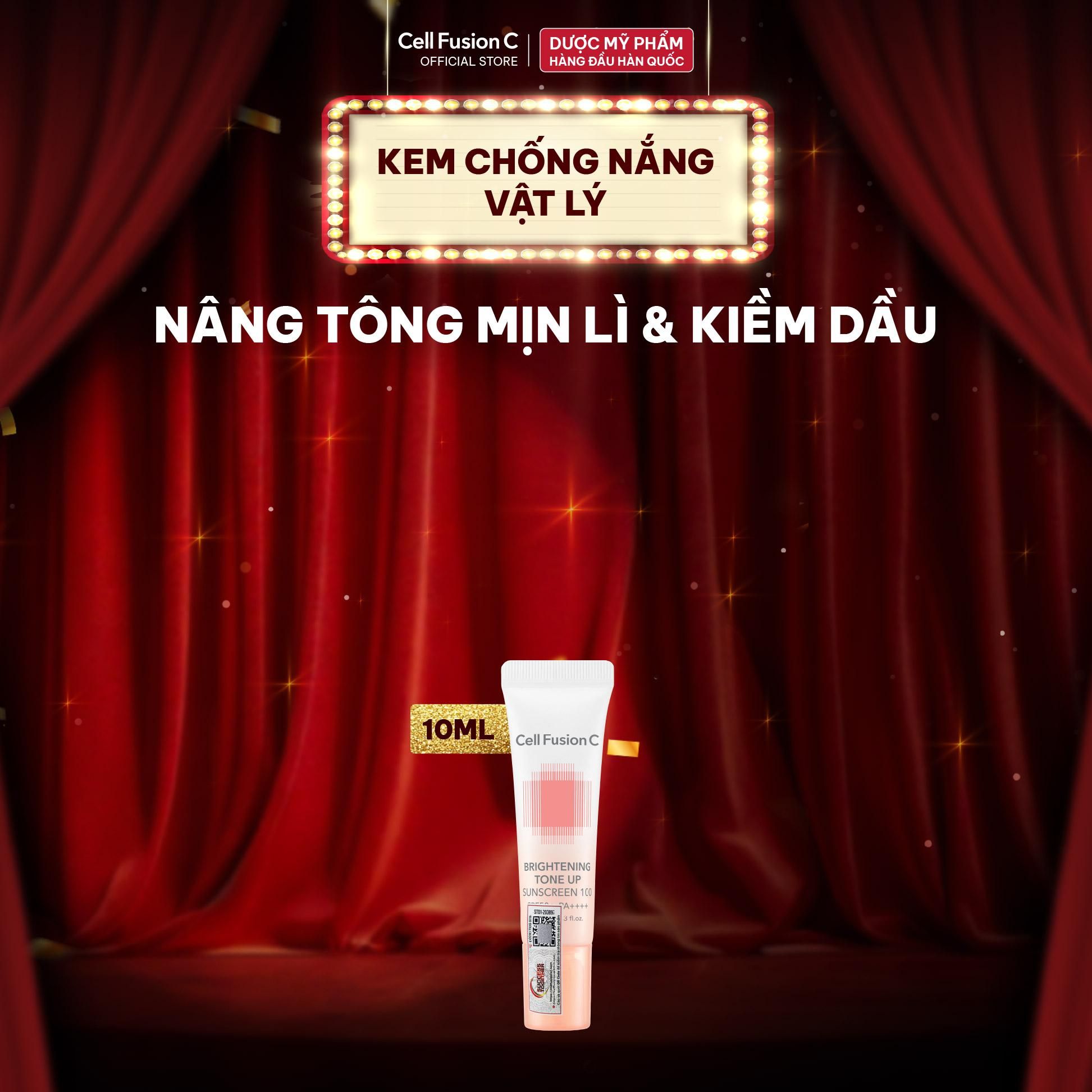  [QUÀ - KHÔNG MUA] Kem Chống Nắng Nâng Tone Ráo Mịn Kiềm Dầu Cell Fusion C Brightening Tone Up Sunscreen 100 SPF50+ PA ++++ 10ML 