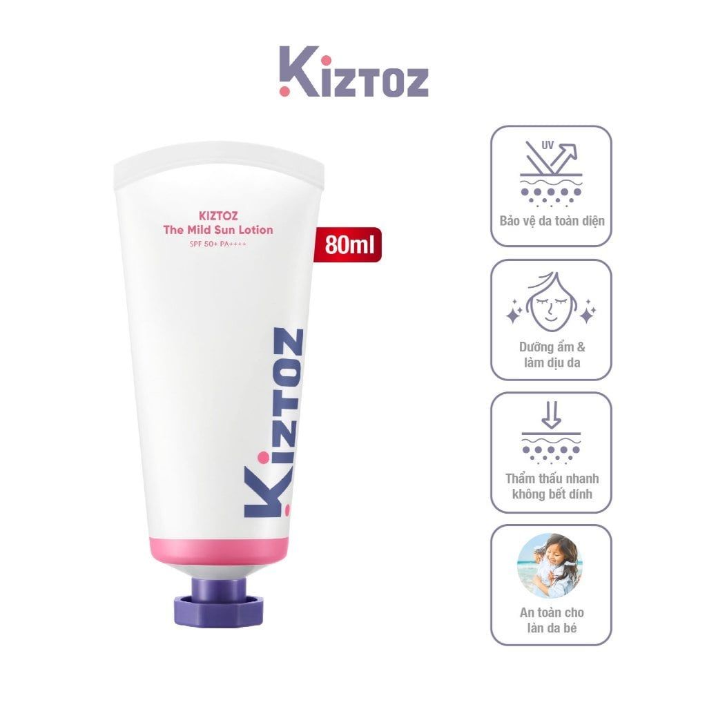  Sữa Chống Nắng Vật Lý Dịu Da Cho Trẻ Em Kiztoz The Mild Sun Lotion SPF 50+ PA++++ (80ml) 