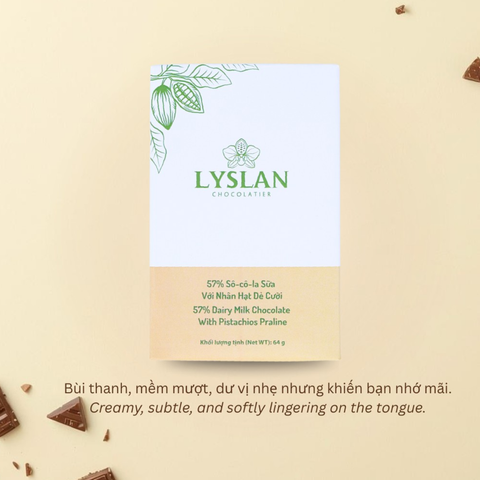 57% Sô-cô-la Sữa với Nhân Hạt Dẻ Cười LysLan - Thanh 64g