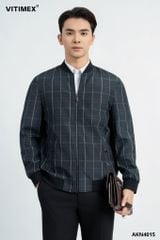 ÁO KHOÁC NAM BOMBER VITIMEX DÁNG RỘNG REGULAR KẺ AKN 4015