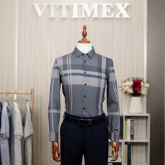 ÁO SƠ MI DÀI TAY VITIMEX DÁNG RỘNG REGULAR KẺ ATD 4013