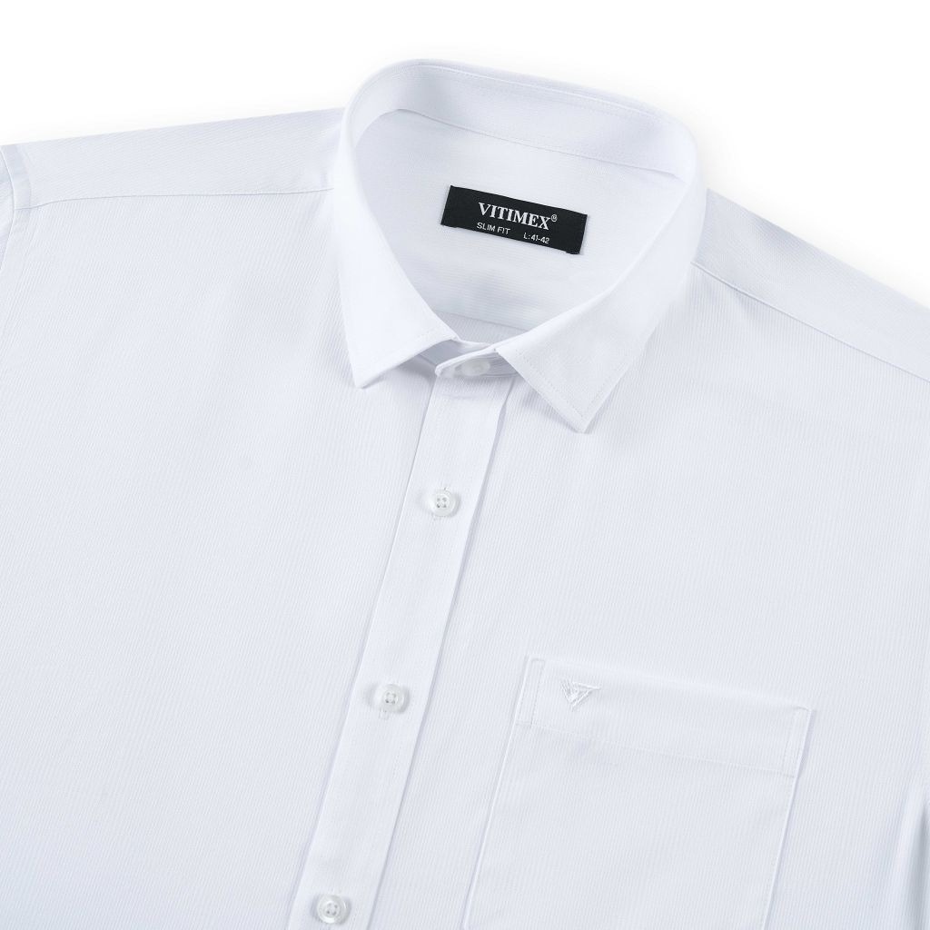 ÁO SƠ MI NGẮN TAY VẠT BẰNG VITIMEX DÁNG ÔM VỪA SLIMFIT TRẮNG ASB 4105