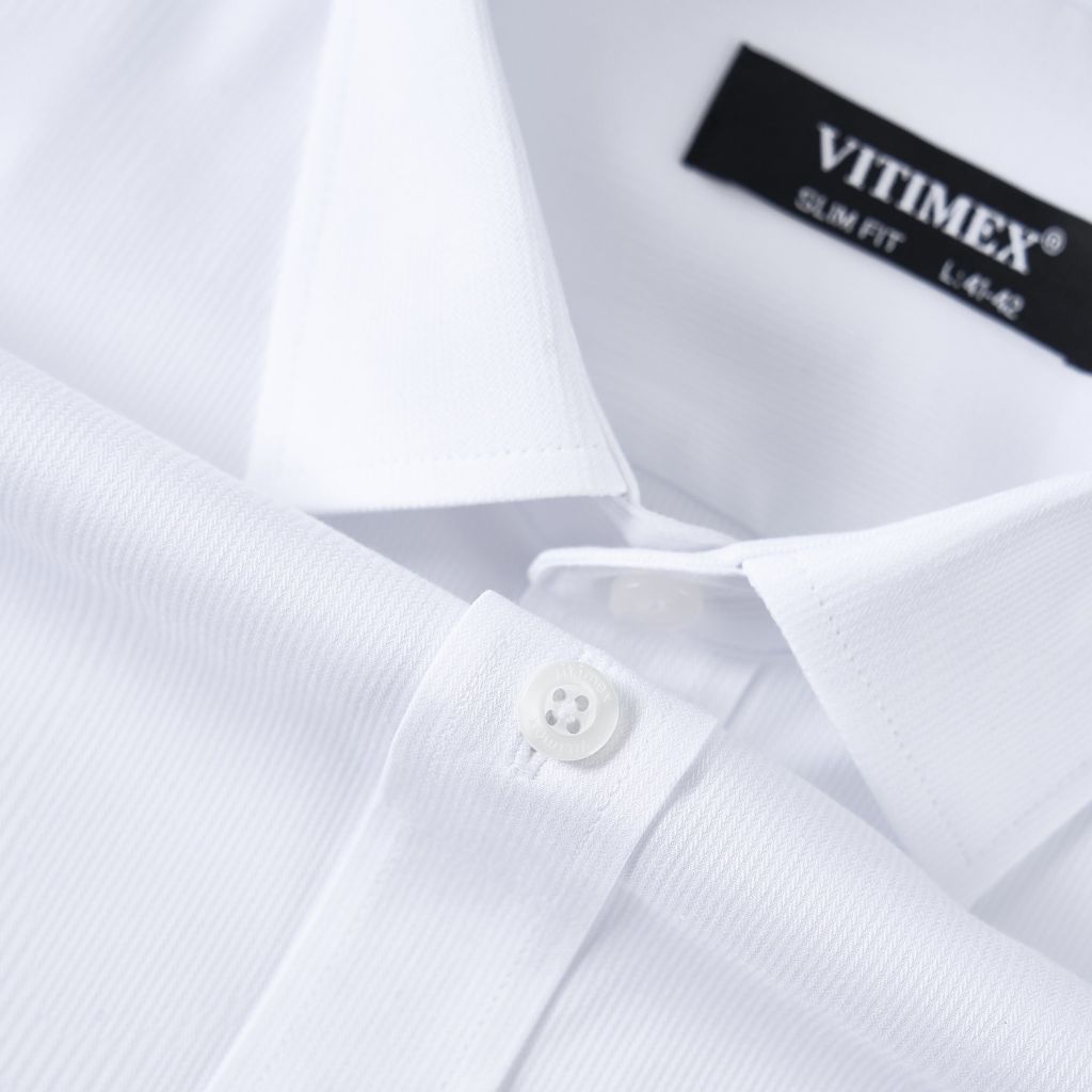 ÁO SƠ MI NGẮN TAY VẠT BẰNG VITIMEX DÁNG ÔM VỪA SLIMFIT TRẮNG ASB 4105