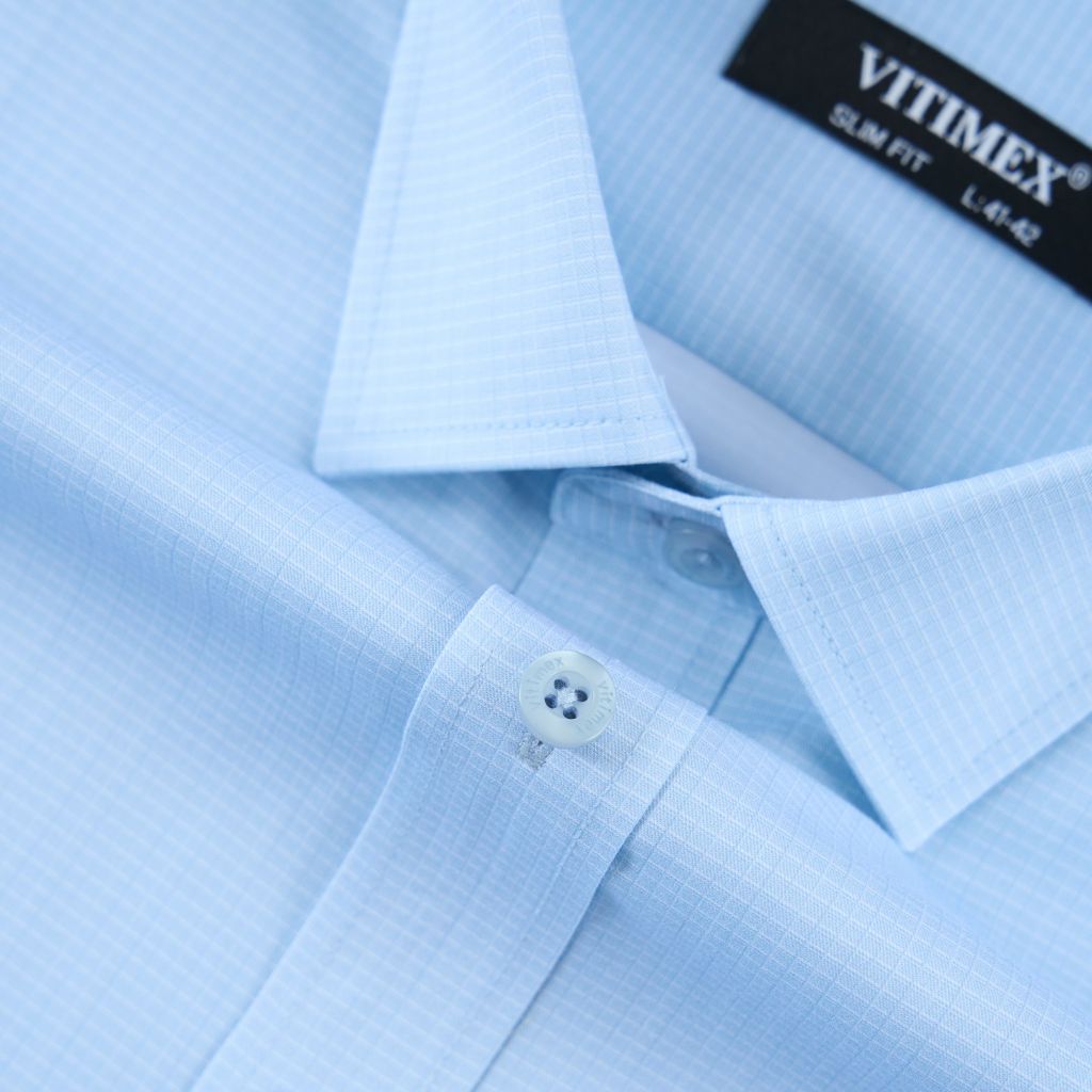 ÁO SƠ MI NGẮN TAY VẠT BẰNG VITIMEX DÁNG ÔM VỪA SLIMFIT KẺ CARO ASB 4111