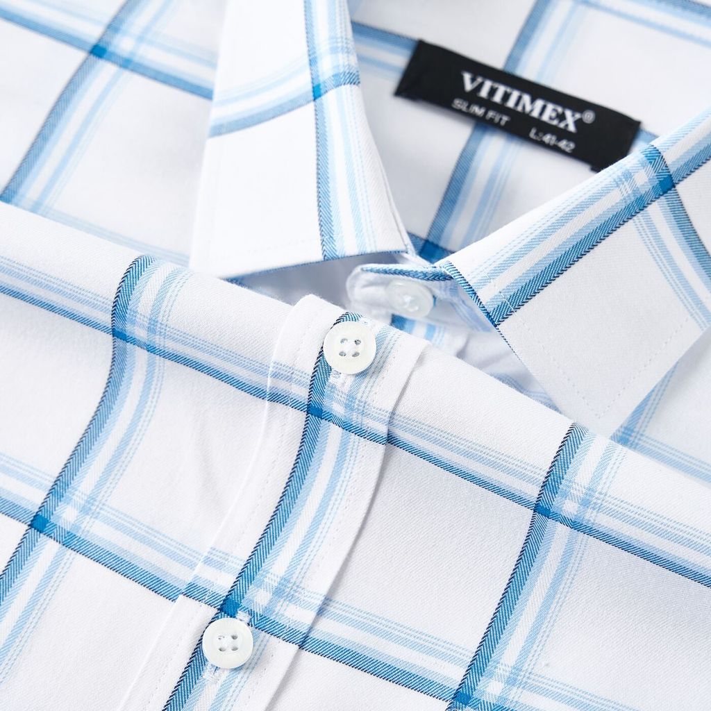 ÁO SƠ MI NGẮN TAY VITIMEX DÁNG ÔM VỪA SLIMFIT KẺ CARO ASB 6033