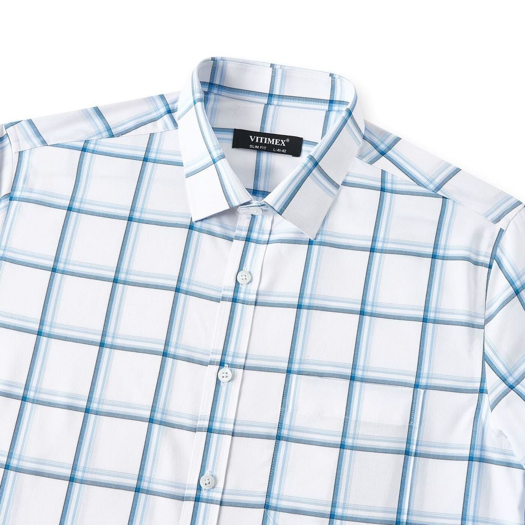 ÁO SƠ MI NGẮN TAY VITIMEX DÁNG ÔM VỪA SLIMFIT KẺ CARO ASB 6033
