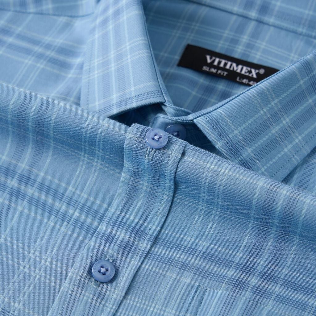 ÁO SƠ MI NGẮN TAY VITIMEX DÁNG ÔM VỪA SLIMFIT KẺ Ô TRUNG ASB 6034