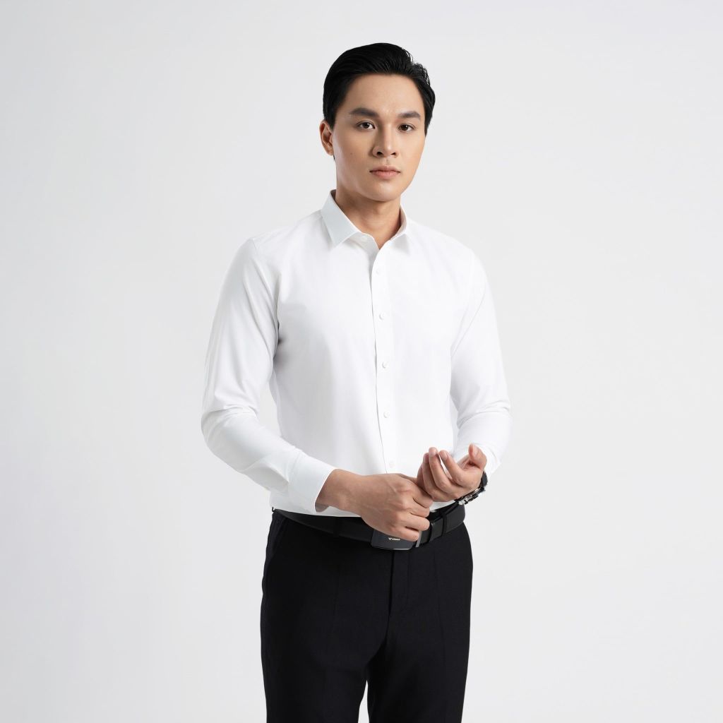 ÁO SƠ MI DÀI TAY VITIMEX DÁNG BODYFIT TRẮNG TRƠN ABD 4001