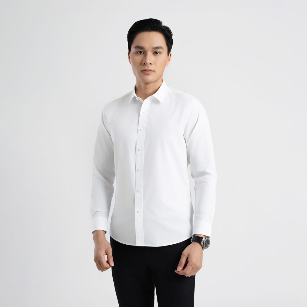 ÁO SƠ MI DÀI TAY VITIMEX DÁNG BODYFIT TRẮNG TRƠN ABD 4001