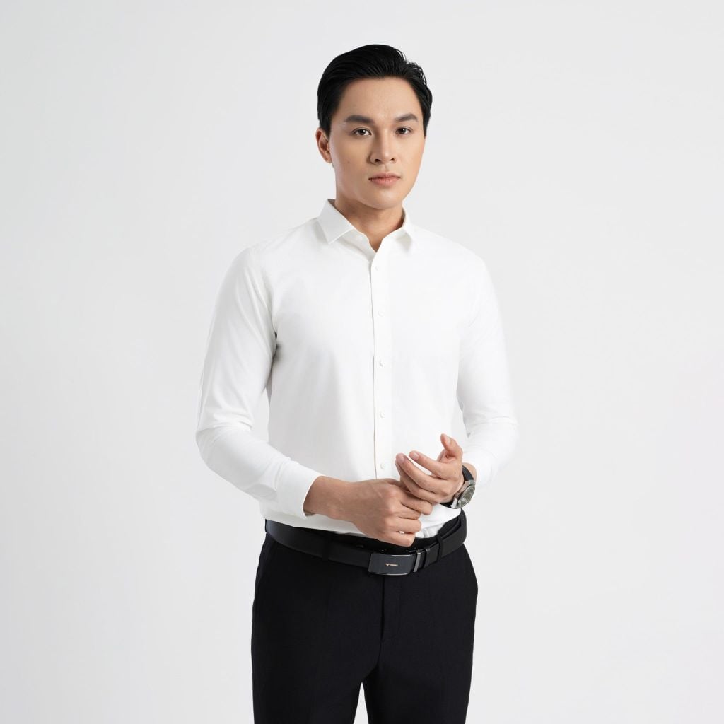 ÁO SƠ MI DÀI TAY VITIMEX DÁNG BODYFIT TRẮNG TRƠN ABD 4002